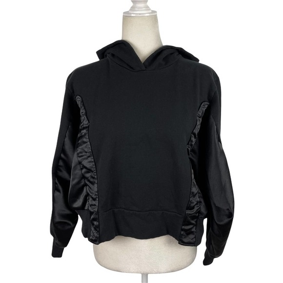 Zara Sweaters - Zara Cropped Sweatshirt Black Hoodie Boxy Satin Panels Athleisure Size Small